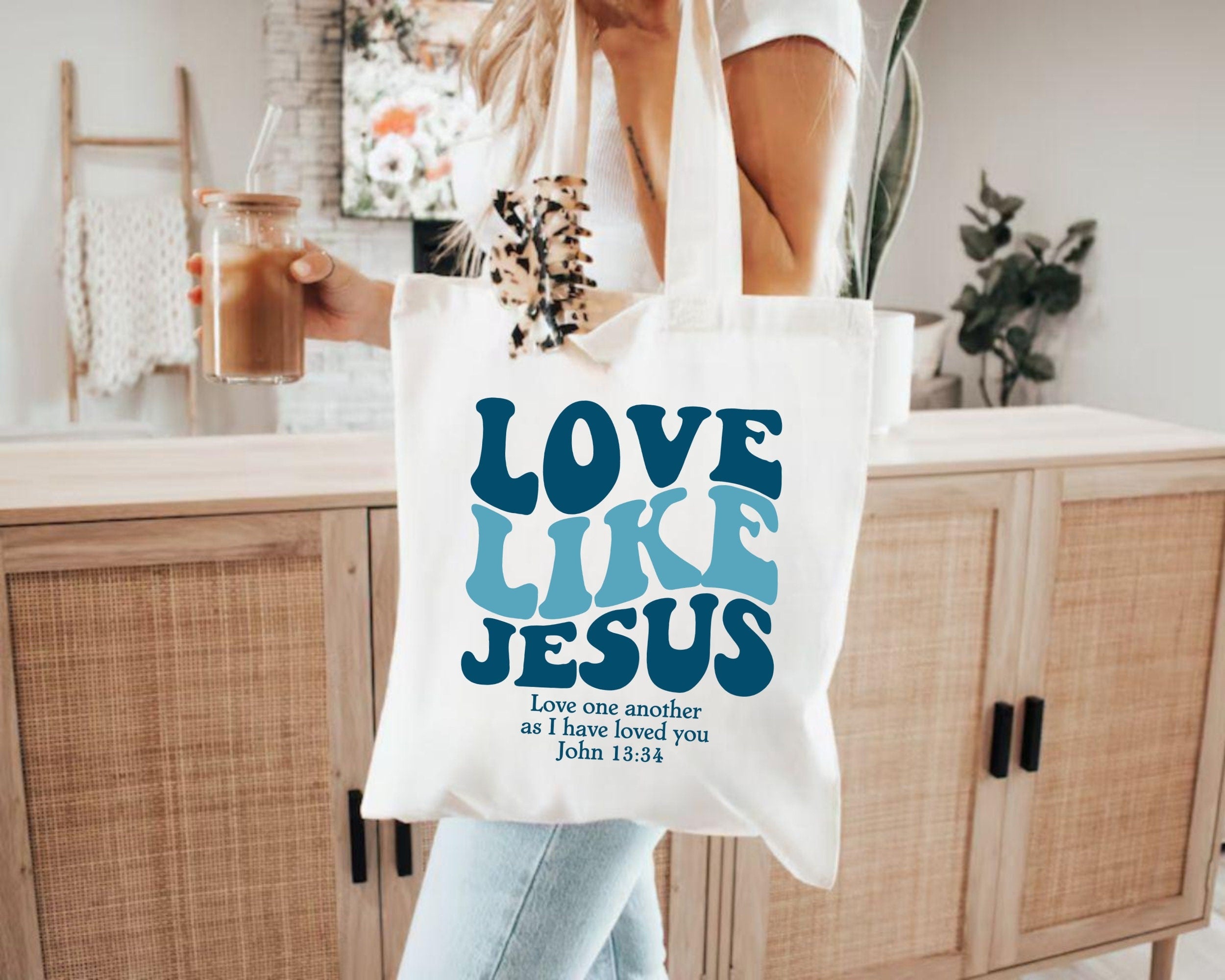 Love Like Jesus Christian Tote Bag – Canvas Tote – Faith-Based Gift – Trendy Aesthetic Tote – Cute Christian Bag – Religious Accessories